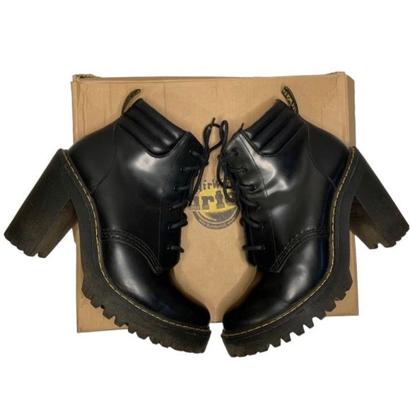 Dr. Martens Shoes - Dr. Martens Persephone Black Leather Heeled Lace Up Boot Women’s US 9 EU 41